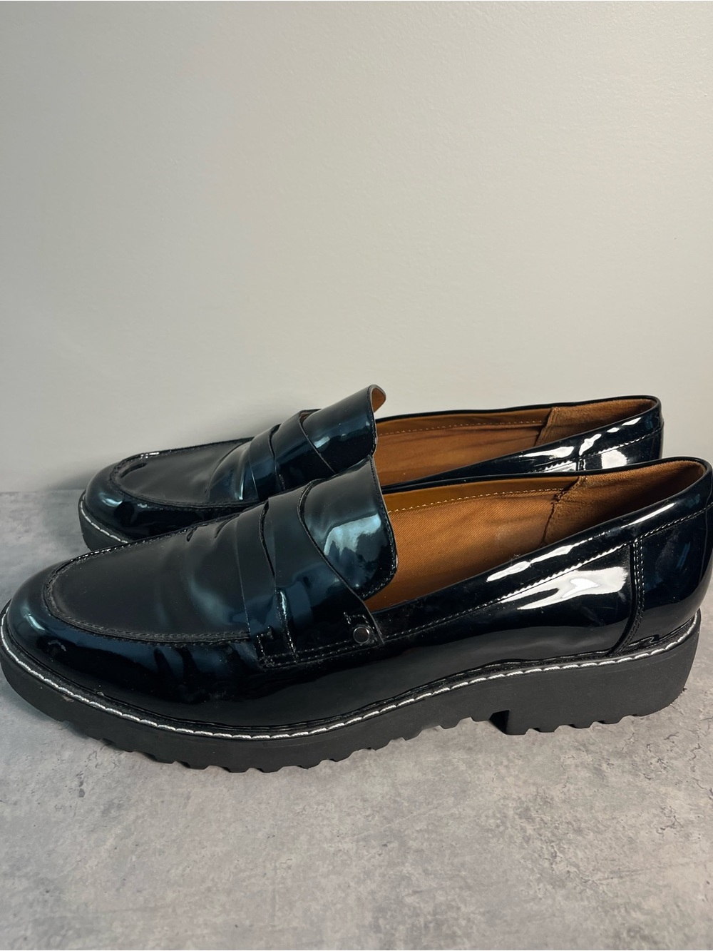 Franco Sarto Cassandra Penny Loafers Black Patent Size 12